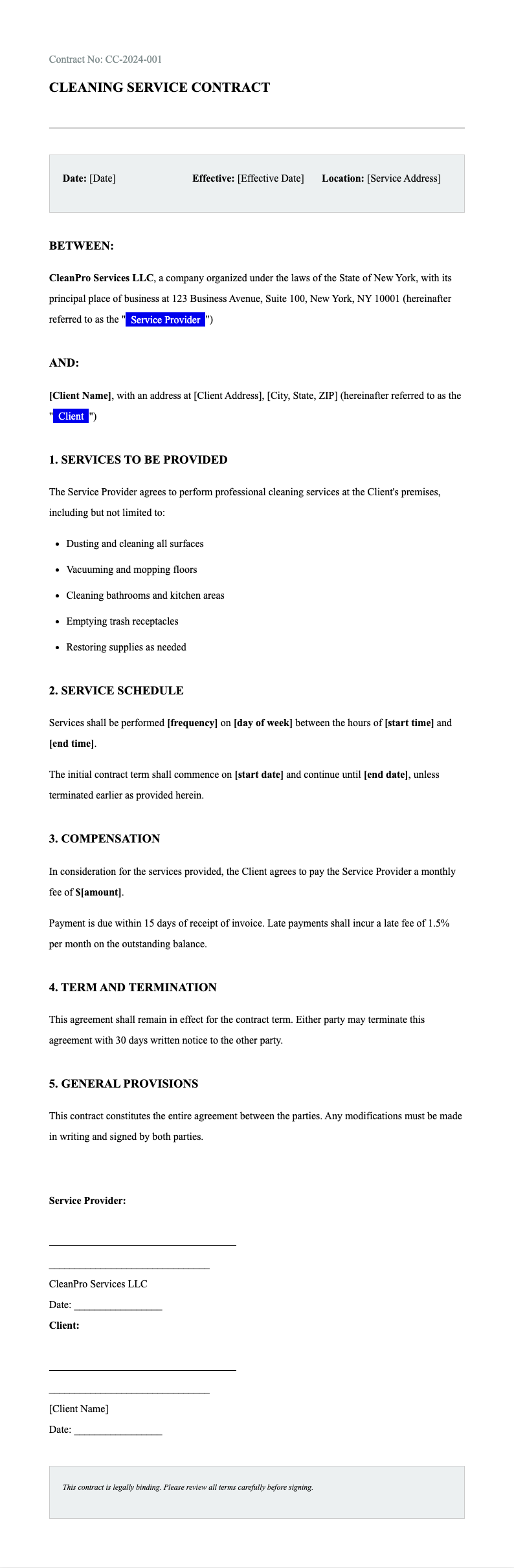 Academic format cleaning contract